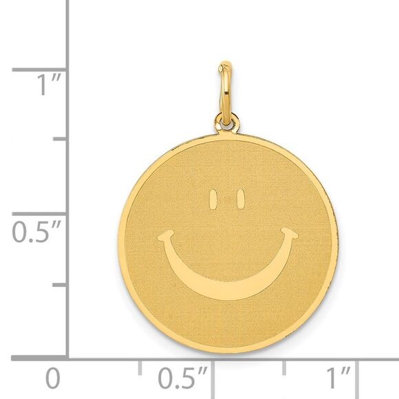 14k Yellow Gold Polished & Textured Smiley Face Pendant, 20mm (3/4 in) - Picture 4 of 6